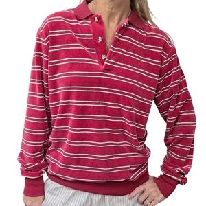 Vintage Mervyn’s Men’s M Red Striped Rugby Pullover Top 80s Preppy
